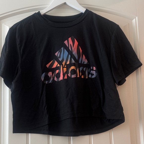 adidas Tops - adidas Black Crop Tee with Multicolor Zebra Logo